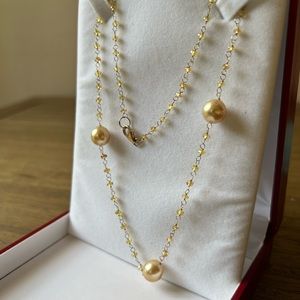South sea golden pearl & yellow sapphire necklace
